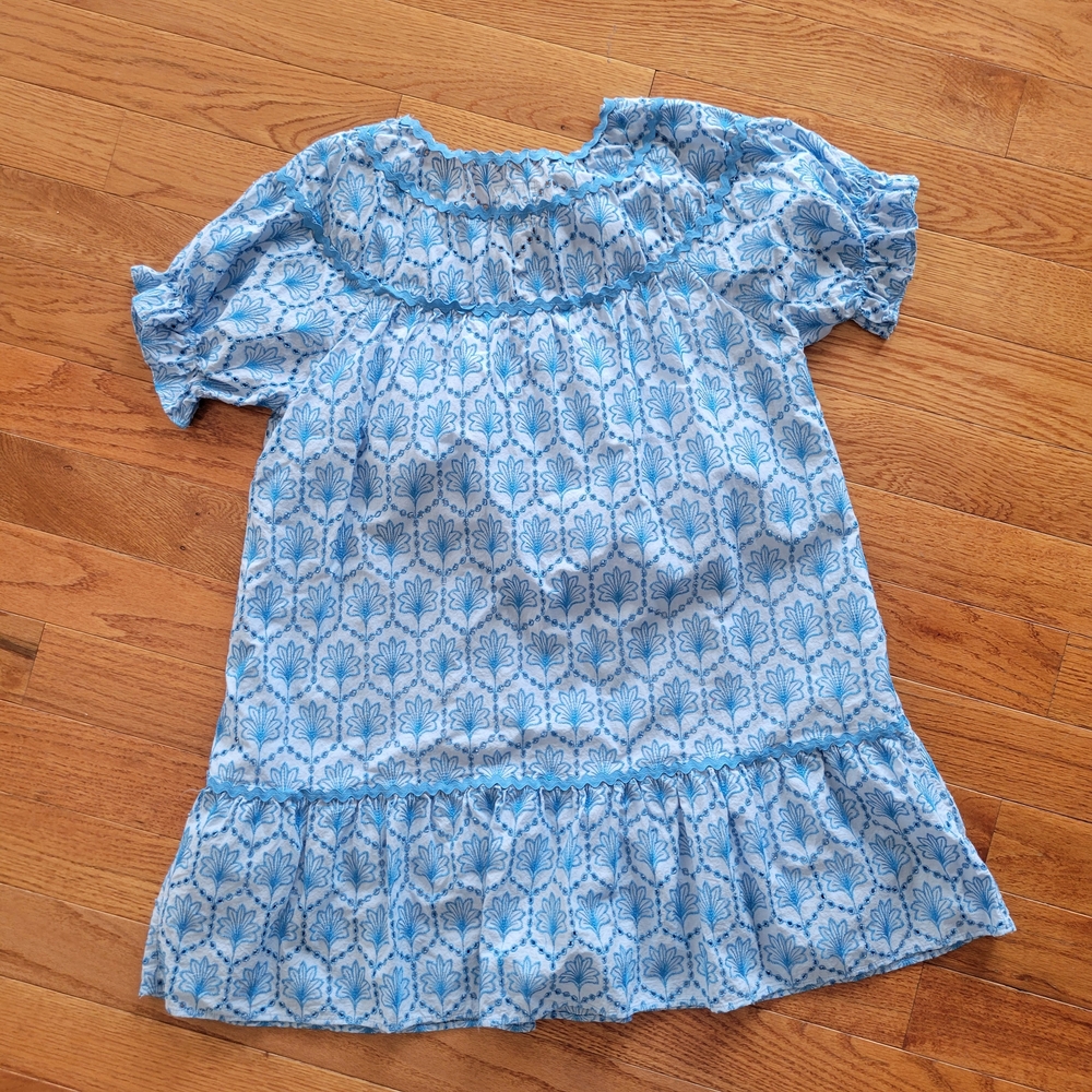 Umgee Blue Boho Print Ruffle Hem Dress | Babydoll Mini Dress | Size Medium - Picture 3 of 5